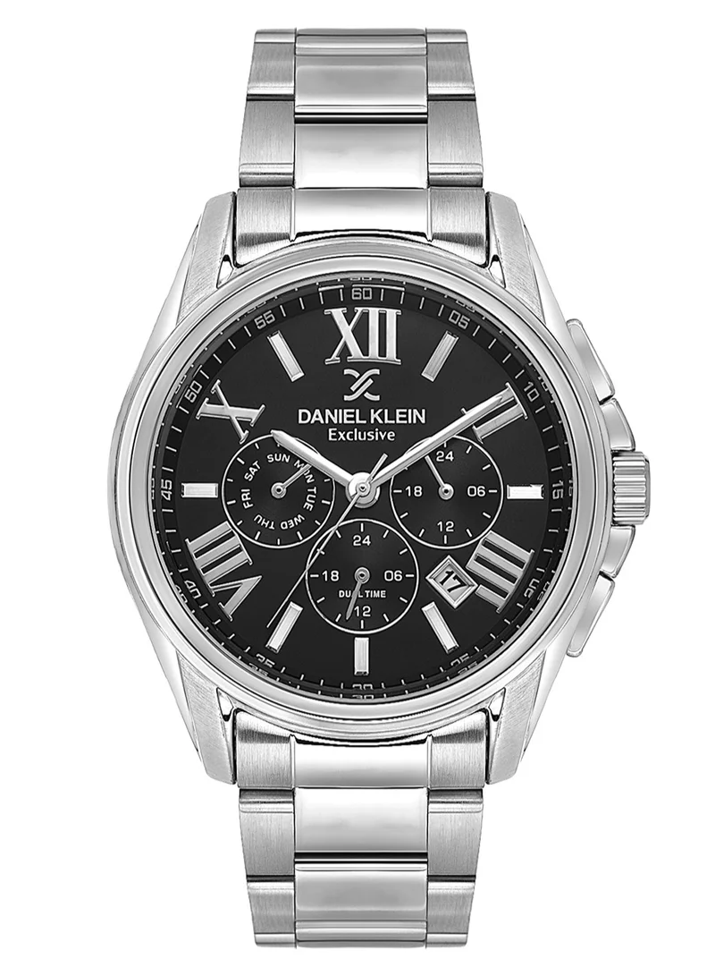 DANIEL KLEIN Men's Stainless Steel Silver Alloy Case Analog Black Round Sunray Dial Japanese Quartz Exclusive 50 Meters Water Resistant